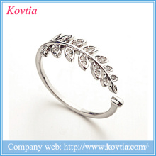 Traditional chinese baby gifts white gold leaf rings design wholesale jewelry open rings